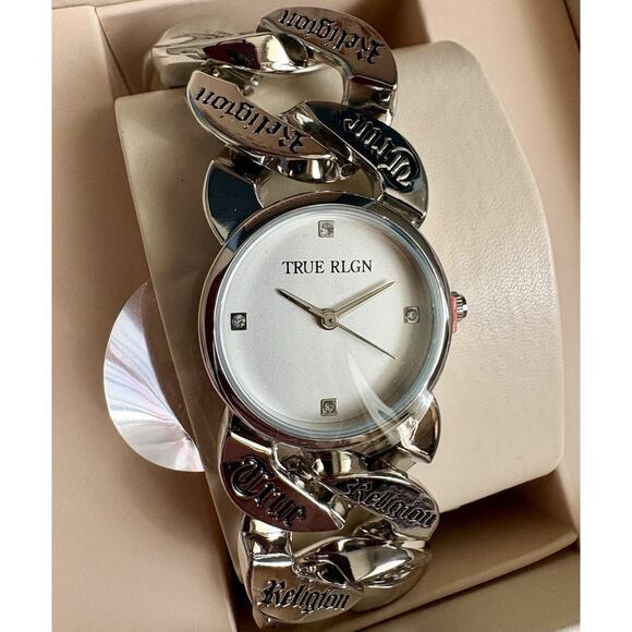 NEW TRUE RELIGION Chunky Braided Watch Bracelet Engraved Logo Silver DENIM BOX main image 11